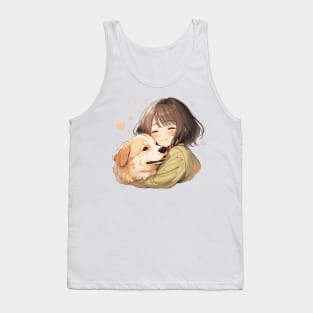 Cute Manga Girl Cuddling Dog Tank Top